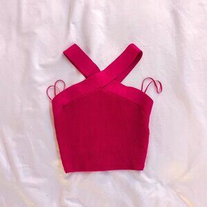 Aritzia Babaton Pink Sculpt Knot Cross Top